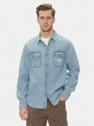 Guess Jeans Koszula jeansowa M5GH56 D5M82 Niebieski Regular Fit. Niebieskie koszule męskie Guess Jeans, m, z aplikacjami, z bawełny, bez kołnierzyka, bez ramiączek. Za 199.99 zł.