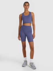4F Legginsy kolarki treningowe damskie - granatowe M. Niebieskie legginsy sportowe damskie 4F, m, bez wzorów, z dzianiny, z podwyższonym stanem, krótkie, na fitness i siłownię. Za 99.99 zł.