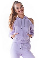 Krótka Bluza z Rozcięciami na Ramionach - Purpurowa. Fioletowe bluzy damskie Infinite You, l, bez wzorów, z bawełny, bez ramiączek, bez kaptura. Za 167.90 zł.