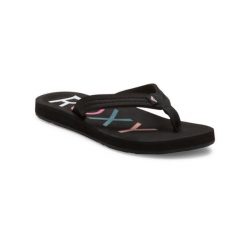 Klapki plażowe dla Kobiety VISTA Czarny. Czarne klapki damskie Roxy, bez wzorów, z materiału, sportowe, bez obcasa, bez zapięcia. W wyprzedaży za 71.99 zł.
