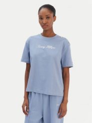 Tommy Hilfiger T-Shirt Script WW0WW47819 Niebieski Regular Fit. Niebieskie t-shirty damskie Tommy Hilfiger, xl, bez wzorów, z bawełny, bez kołnierzyka, bez ramiączek. Za 289.99 zł.