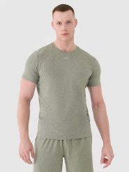 4F Koszulka treningowa szybkoschnąca męska - oliwkowa/khaki L. Brązowe koszulki sportowe męskie 4F, l, bez wzorów, z dzianiny, bez ramiączek, na fitness i siłownię. W wyprzedaży za 79.99 zł.