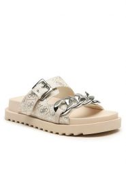 Guess Klapki Fatema FL6FAT FAL03 Beżowy. Brązowe klapki damskie Guess, z aplikacjami, z materiału, bez obcasa, bez zapięcia. Za 459.99 zł.