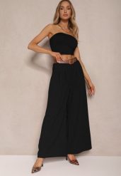 Czarne Spodnie o Szerokim Kroju High Waist Ozdobione Paskiem Rasalle. Czarne spodnie materiałowe damskie Renee, z aplikacjami, z jeansu, eleganckie, z podwyższonym stanem. Za 74.99 zł.