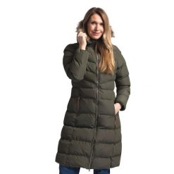 Ocieplana Kurtka Damska Audrey. Zielone kurtki sportowe damskie Trespass, m, bez wzorów, z futra, bez ramiączek, z kapturem, trekkingowe. Za 399.99 zł.