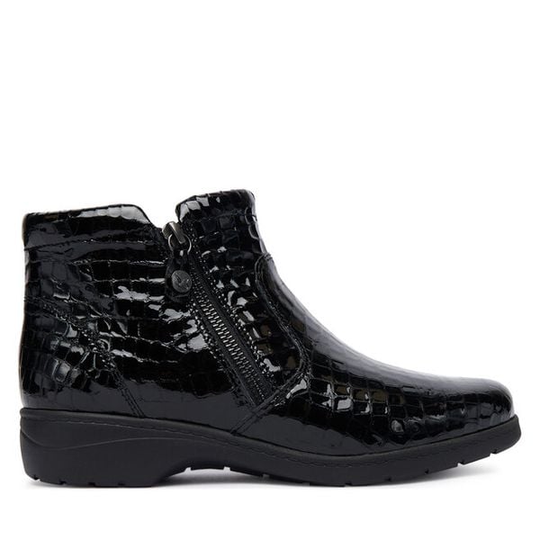 Botki Caprice. Czarne botki damskie Caprice, bez wzorów, bez obcasa, na płaskiej podeszwie, bez zapięcia. Za 279.99 zł.