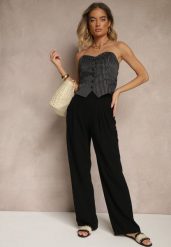 Czarne Spodnie z Bawełną i Lnem High Waist o Szerokim Kroju Turina. Czarne spodnie materiałowe damskie Renee, bez wzorów, z bawełny, klasyczne, z podwyższonym stanem. Za 59.99 zł.