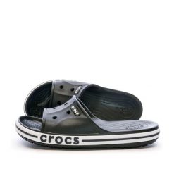 Klasyczne klapki Crocs Bayaband Slide. Czarne klapki damskie Crocs, bez wzorów, klasyczne, bez obcasa, bez zapięcia. Za 120.99 zł.