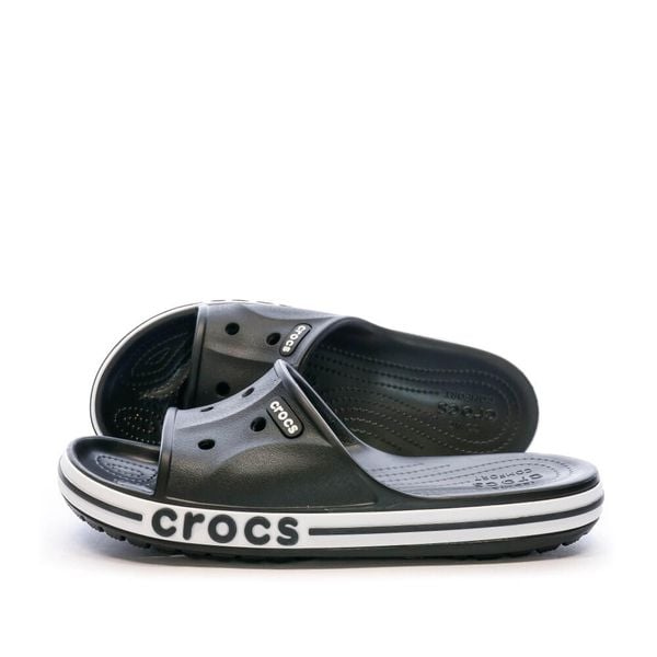 Klapki Dla Dorosłych Crocs Crocs Bayaband Slide. Czarne klapki damskie Crocs, bez wzorów, z materiału, bez obcasa, bez zapięcia. Za 129.99 zł.