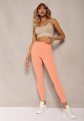 Pomarańczowe Sportowe Legginsy High Waist Quarefia. Brązowe legginsy damskie Renee, l, bez wzorów, z jeansu, z podwyższonym stanem, długie, na jogę i pilates. Za 24.99 zł.