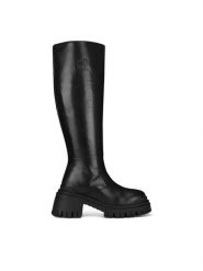 Badura Kozaki IRINA-01W2-003 Czarny. Czarne kozaki damskie Badura, bez wzorów, ze skóry, bez obcasa, na słupku, bez zapięcia. Za 559.99 zł.