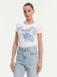 Guess T-Shirt W5GI08 J1314 Biały Slim Fit. Białe t-shirty damskie Guess, xxl, z aplikacjami, z bawełny, bez kołnierzyka, bez ramiączek. Za 119.99 zł.