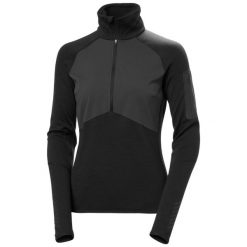 Bluza damska 1/2 zip Helly Hansen Lifa Merino. Czarne bluzy damskie Helly Hansen, bez wzorów, sportowe, bez ramiączek, bez kaptura. W wyprzedaży za 608.30 zł.