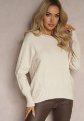 Jasnobeżowy Casualowy Sweter z Wiskozą i Modalem ze Ściągaczami Riviti. Brązowe swetry nierozpinane damskie Renee, l, bez wzorów, z jeansu, casualowe, bez kołnierzyka, bez ramiączek. Za 79.99 zł.
