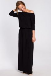 Dresowa Maxi Sukienka z Paskiem - Czarna. Czarne sukienki damskie MOE, l, bez wzorów, z bawełny, bez kołnierzyka, bez ramiączek, maxi. Za 326.90 zł.