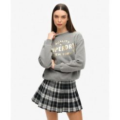 Bluza turystyczna damska Superdry Luxe Metallic. Szare bluzy damskie Superdry, bez wzorów, z bawełny, sportowe, bez ramiączek, bez kaptura. W wyprzedaży za 223.00 zł.