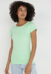Jasnozielony T-shirt Perirea. Zielone t-shirty damskie Born2be, l, bez wzorów, z dzianiny, sportowe, bez kołnierzyka, bez ramiączek. Za 24.99 zł.