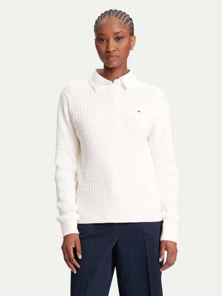 Tommy Hilfiger Sweter Fine WW0WW44993 Écru Regular Fit. Swetry nierozpinane damskie Tommy Hilfiger, s, bez wzorów, z bawełny, bez kołnierzyka, bez ramiączek. Za 389.99 zł.