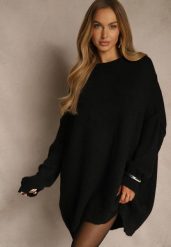 Czarny Sweter Oversize z Wełną i Wiskozą Fedolina. Czarne swetry nierozpinane damskie Renee, m, bez wzorów, z jeansu, casualowe, bez kołnierzyka, bez ramiączek. Za 189.99 zł.