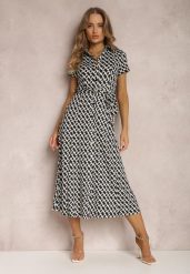 Czarna Sukienka Prixia. Czarne sukienki damskie Renee, l, bez wzorów, z materiału, eleganckie, bez kołnierzyka, bez ramiączek, midi, koszulowe. Za 139.99 zł.