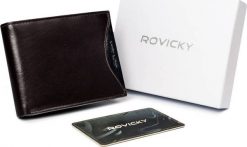 Rovicky Cienki portfel męski z naturalnej skóry licowej ze schowkiem na suwak Rovicky Nie dotyczy. Portfele męskie ROVICKY, bez wzorów, ze skóry. Za 118.26 zł.
