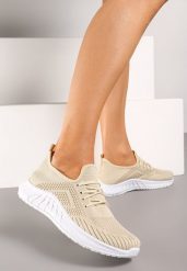 Beżowo-Białe Buty Sportowe Tymagio. Brązowe obuwie sportowe damskie Born2be, na lato, bez wzorów, z jeansu, bez zapięcia. Za 39.99 zł.