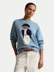 Polo Ralph Lauren Sweter 211B17743001 Niebieski Regular Fit. Niebieskie swetry nierozpinane damskie Polo Ralph Lauren, m, bez wzorów, z bawełny, bez kołnierzyka, bez ramiączek. Za 2,699.00 zł.