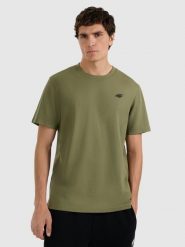 4F T-shirt regular gładki męski - khaki 3XL. Brązowe t-shirty męskie 4F, m, bez wzorów, bez kołnierzyka, bez ramiączek. Za 49.99 zł.