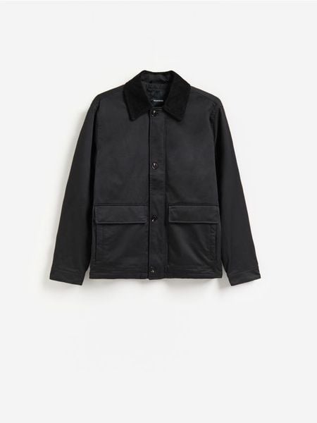 Kurtka z kołnierzem - czarny. Czarne kurtki męskie Reserved, l, bez wzorów, z bawełny, bez kaptura. Za 229.99 zł.
