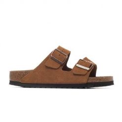 Klapki damskie Birkenstock Arizona Leve Mink. Klapki damskie Birkenstock, bez wzorów, z materiału, sportowe, bez obcasa, bez zapięcia. W wyprzedaży za 409.00 zł.