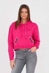 MOSCHINO Różowa bluza z kapturem i lampasami. Czerwone bluzy damskie MOSCHINO, s, bez wzorów, bez ramiączek, z kapturem. W wyprzedaży za 599.99 zł.
