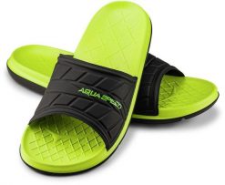 Klapki basenowe męskie Aqua Speed Aspen. Czarne klapki męskie Aqua-Speed, bez wzorów, z materiału, bez zapięcia. Za 79.99 zł.