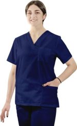 Visent Bluza medyczna ELASTYCZNA stretch chirurgiczna damska granatowy L. Niebieskie bluzy damskie Visent, l, bez wzorów, bez ramiączek, bez kaptura. Za 67.99 zł.