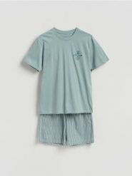 Dwuczęściowa piżama z bawełny - jasnozielony. Zielone piżamy męskie Reserved, l, bez wzorów, z bawełny, bez kołnierzyka, bez ramiączek. Za 99.99 zł.