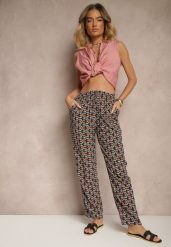 Czarne Spodnie z Bawełny o Prostym Kroju z Gumką w Pasie w Geometryczny Print Avelriz. Czarne spodnie materiałowe damskie Renee, na lato, bez wzorów, z bawełny, biznesowe. Za 29.99 zł.