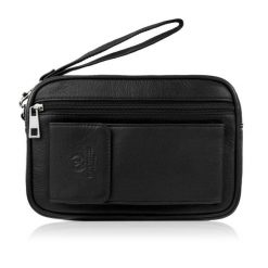 Saszetka męska skórzana do ręki z miejscem na telefon czarna Paolo Peruzzi T-132-BL. Czarne saszetki i nerki męskie bez wzorów, z materiału. Za 119.00 zł.