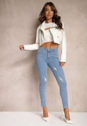 Niebieskie Jeansy Skinny Wykończone Przetarciami i Dziurami Evilenn. Niebieskie jeansy damskie Renee, bez wzorów, z bawełny, eleganckie. Za 59.99 zł.