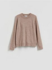 Sweter z wełną - brązowy. Brązowe swetry nierozpinane damskie Reserved, l, bez wzorów, z dzianiny, bez kołnierzyka, bez ramiączek. Za 149.99 zł.