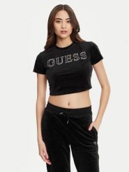Guess T-Shirt V3BI01 K0232 Czarny Regular Fit. Czarne t-shirty damskie Guess, xxs, z aplikacjami, z syntetyku, bez kołnierzyka, bez ramiączek. Za 119.99 zł.
