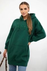Bluza ocieplana z haftowanym napisem oversize ciemno zielona. Zielone bluzy damskie KESI, l, bez wzorów, z bawełny, bez ramiączek, bez kaptura. Za 238.37 zł.