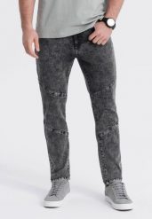 Ombre Spodnie męskie jeansowe slim fit z przeszyciem na kolanach - szary V3 OM-PADP-0109 S. Szare spodnie sportowe męskie Ombre, m, bez wzorów, z jeansu. Za 99.99 zł.