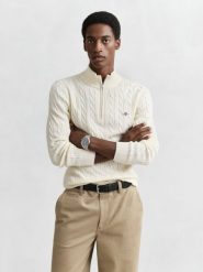 Gant sweter z dzianiny Mężczyźni Bawełna beżowy, XXL. Brązowe swetry męskie GANT, m, bez wzorów, z bawełny, eleganckie, bez kołnierzyka, bez ramiączek. Za 749.95 zł.
