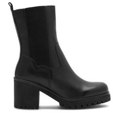 Botki Lasocki. Czarne botki damskie Lasocki, bez wzorów, bez obcasa, na słupku, bez zapięcia. Za 209.99 zł.