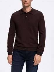 Wiskozowy sweter polo - ciemnobrązowy. Brązowe swetry męskie Reserved, l, bez wzorów, z dzianiny, bez kołnierzyka, bez ramiączek. Za 119.99 zł.