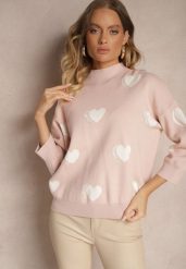 Jasnoróżowy Sweter z Wiskozą i Modalem Ozdobiony Sercami Zeanisia. Czerwone swetry nierozpinane damskie Renee, s, bez wzorów, z jeansu, casualowe, bez kołnierzyka, bez ramiączek. Za 99.99 zł.