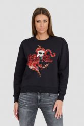 KARL LAGERFELD Czarna bluza ikonik lny. Czarne bluzy damskie KARL LAGERFELD, xs, bez wzorów, bez ramiączek, bez kaptura. W wyprzedaży za 599.99 zł.