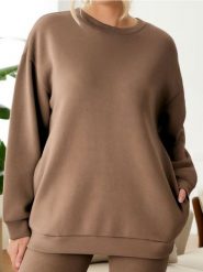 Bluza - beżowy. Brązowe bluzy damskie Sinsay, l, bez wzorów, sportowe, bez ramiączek, bez kaptura. W wyprzedaży za 27.99 zł.