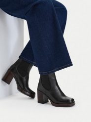 GINO ROSSI Botki C-27740PE-PLATEAU Czarny. Czarne botki damskie Gino Rossi, bez wzorów, ze skóry, bez obcasa, na słupku, bez zapięcia. Za 349.99 zł.
