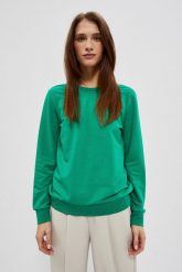 Bluza z dekoltem na plecach zielona. Zielone bluzy damskie MOODO, m, bez wzorów, z bawełny, bez ramiączek, bez kaptura. W wyprzedaży za 49.99 zł.