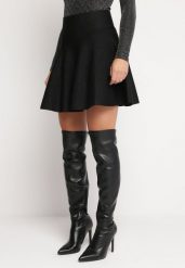 Czarna Rozkloszowana Spódnica Mini z Metaliczną Nitką Traline. Czarne spódnice damskie Born2be, s, bez wzorów, z tkaniny, mini, rozkloszowane. Za 84.99 zł.